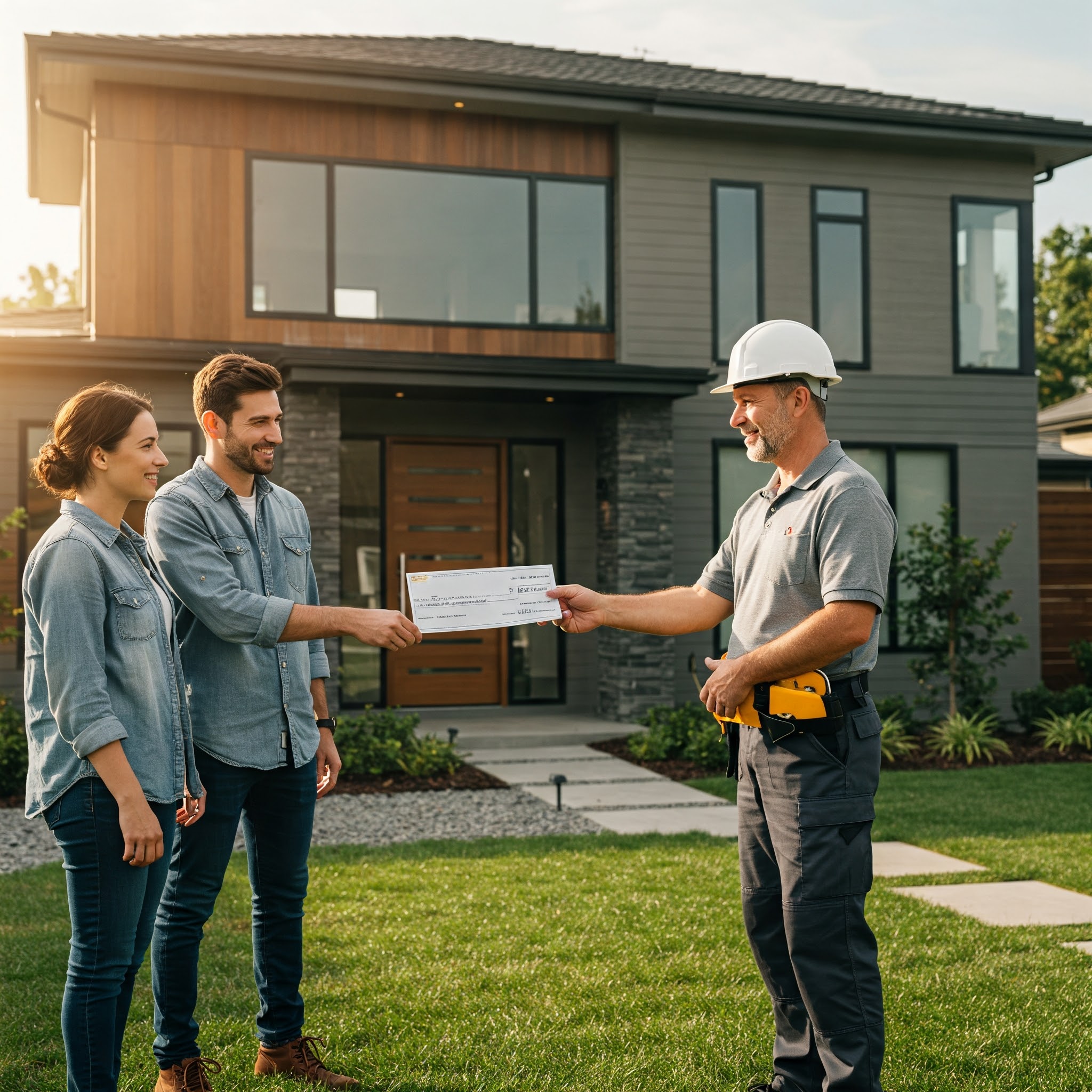 Happy client with contractor on renovation project